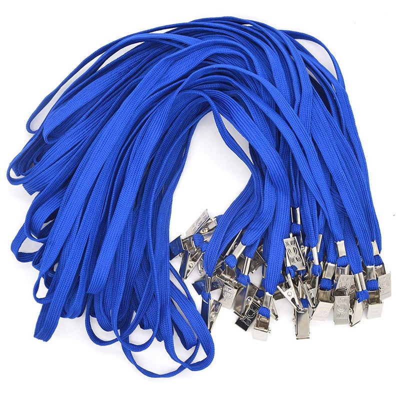 Bird FiyÂ® 50 Pcs Lanyard Bulldog Clip 32-inch Flat Braid Neck Lanyard for Id Cards/badges (Blue) - Image 1